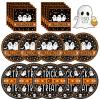 150 Pcs Happy Halloween Plates and Napkins Set - Trick or Treat Ghost Paper Tableware, Disposable Dinner Dessert Paper Plates Napkins Kit for Halloween Table Decorations Party Supplies, Serve 50 view 1