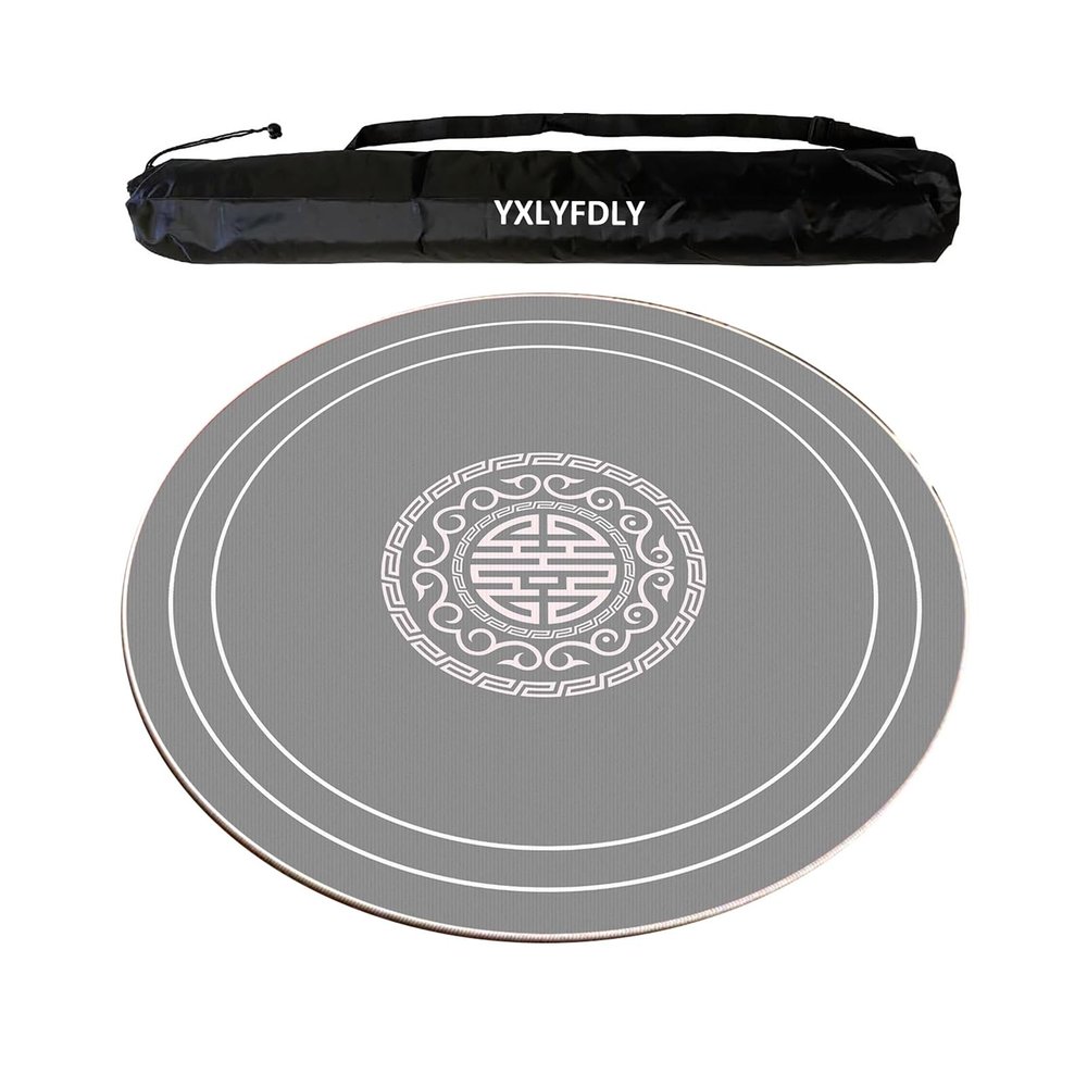 Round Mahjong Mat Thickened and Non-Slip Mahjong Table Cover with Carrying Bag,(Light Blue,95cm/37.4in)