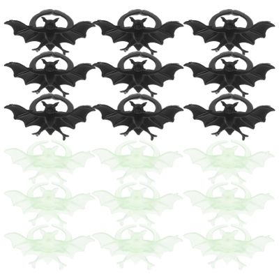 NUOBESTY 50pcs Halloween Bat Rings Luminous Plastic Rings for Kids Halloween Party Favors