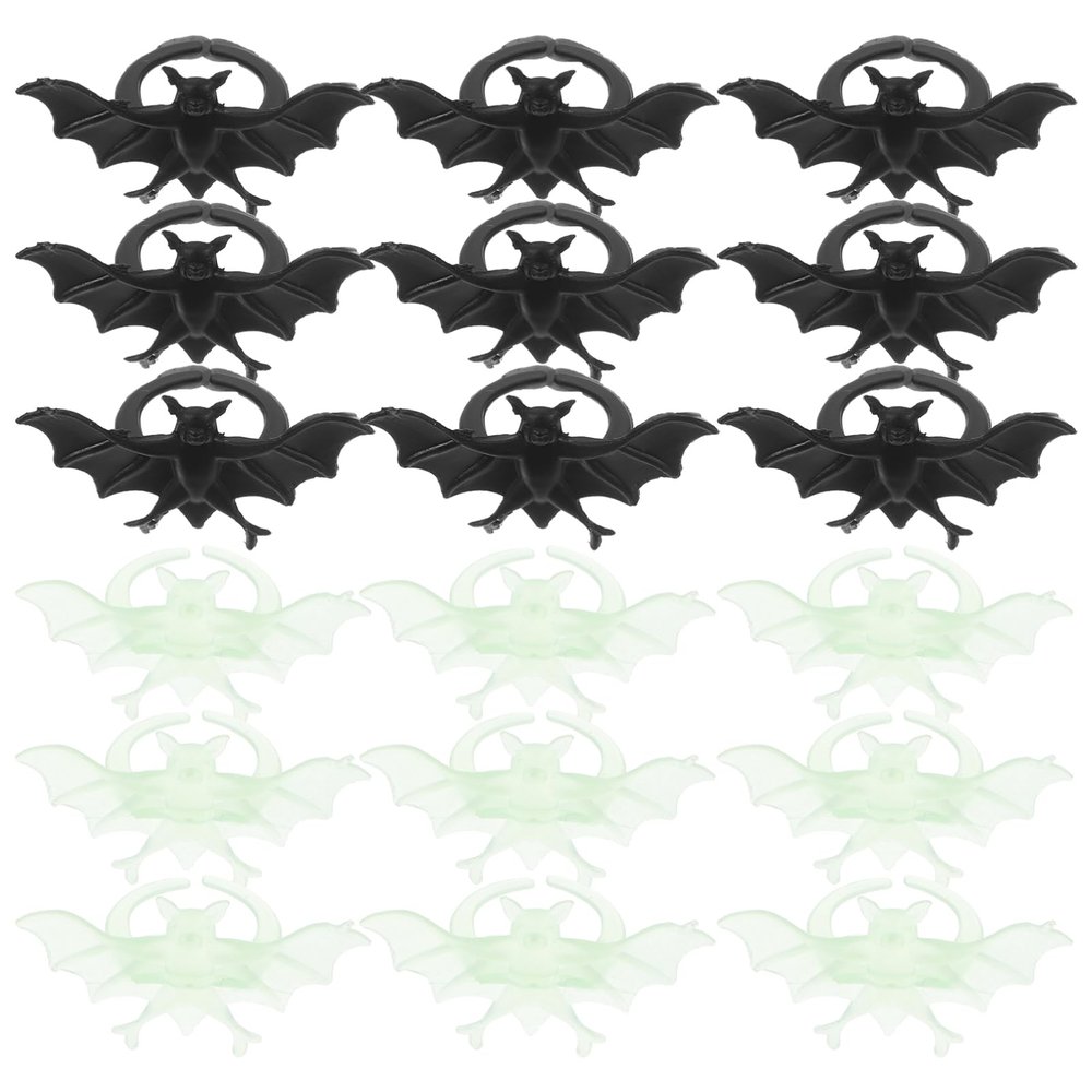 NUOBESTY 50pcs Halloween Bat Rings Luminous Plastic Rings for Kids Halloween Party Favors