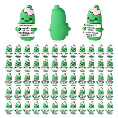 60pcs Pickle Toys, PVC Mini Inspirational Pickles Emotional Support with Inspirational Card Positive Funny Encouraging Birthday Motivational Gifts and Decorations for Friend Family Colleague (Green)