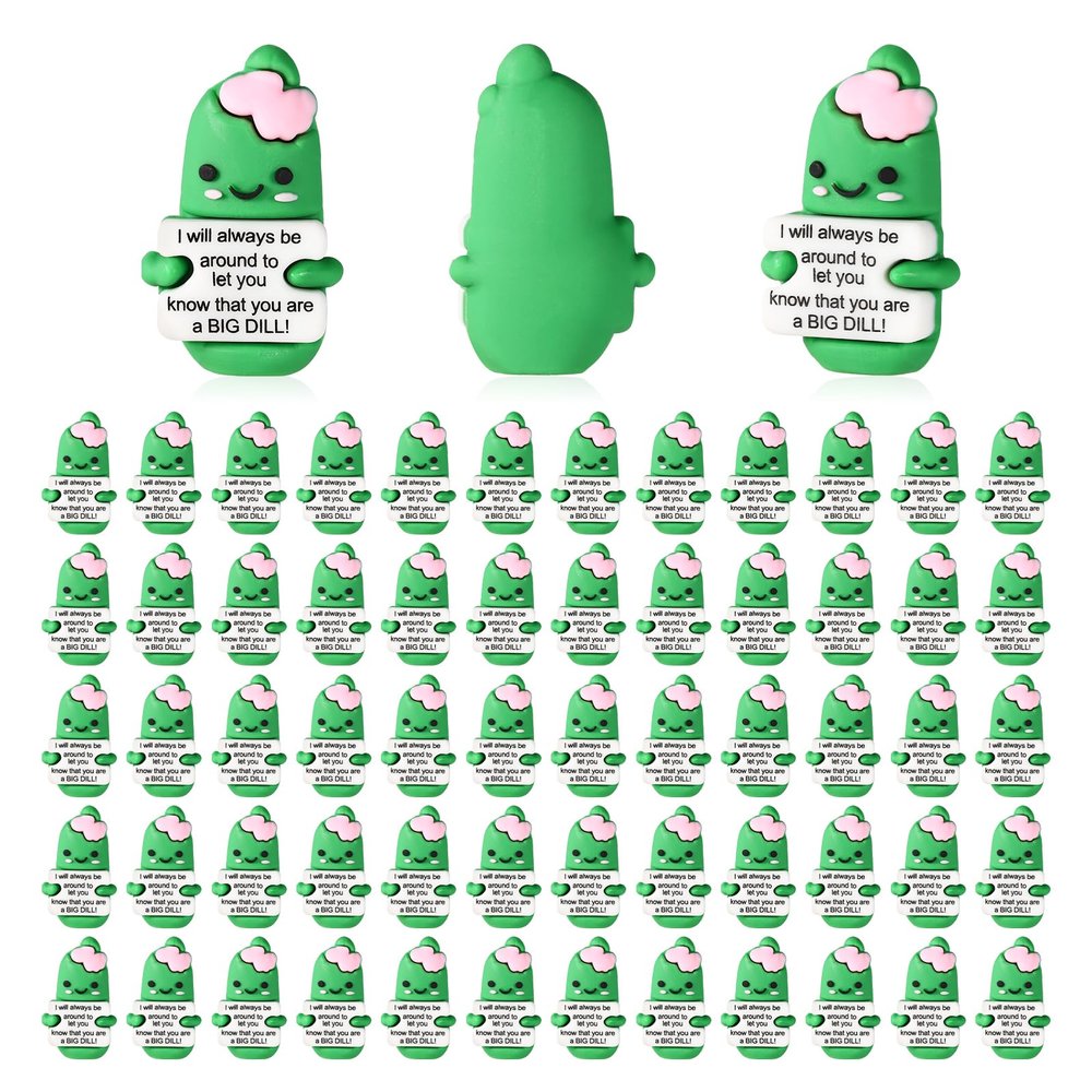 60pcs Pickle Toys, PVC Mini Inspirational Pickles Emotional Support with Inspirational Card Positive Funny Encouraging Birthday Motivational Gifts and Decorations for Friend Family Colleague (Green)