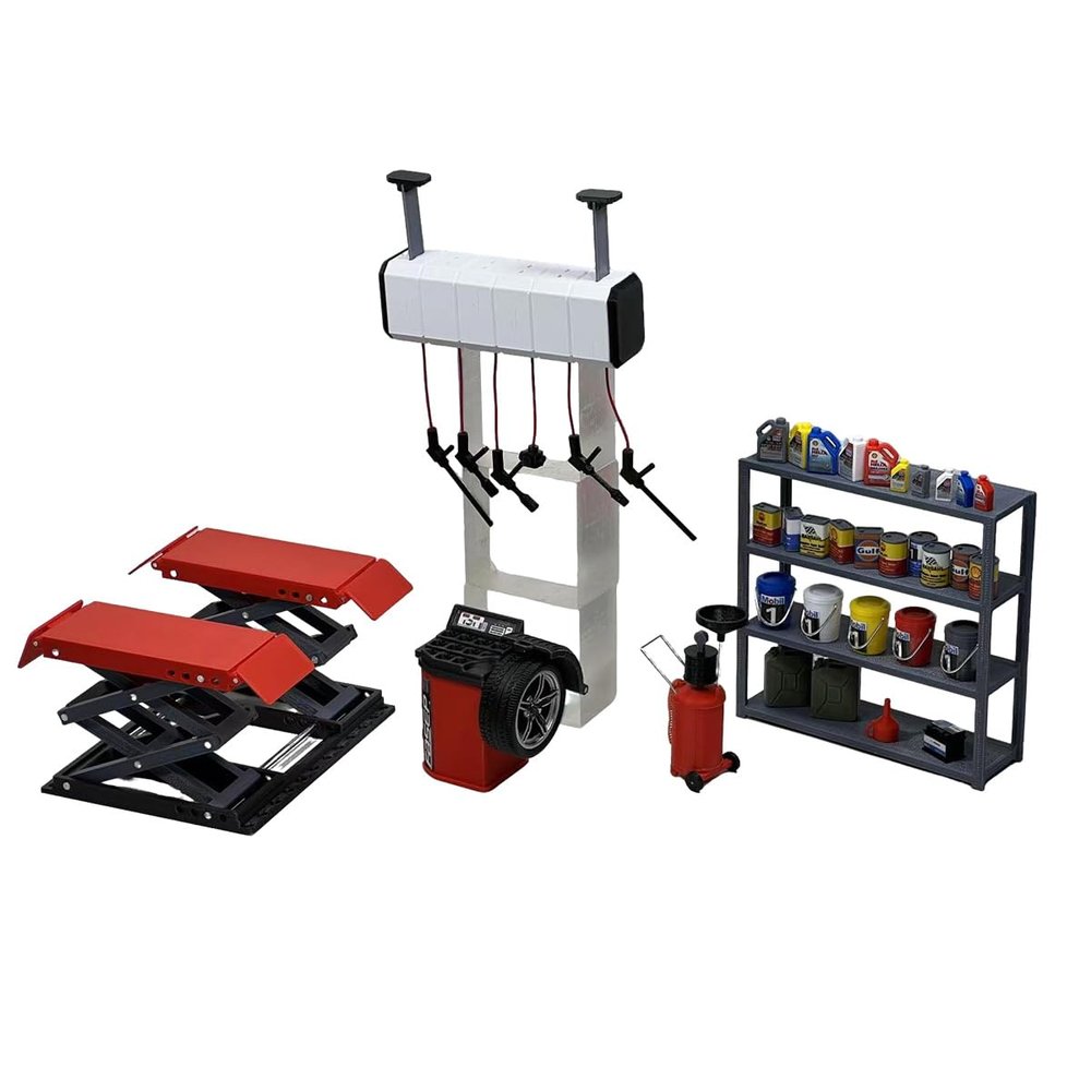 Xenotrix 1/18 Lift and Tire Changer Model Set, DIY Car Repair Shop and Custom Shop Scene, Exquisite Decorative Item, Perfect As a