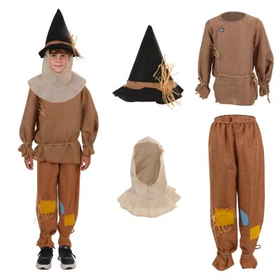 4PCS Scarecrow Costume Kids Scare Crow Outfit with Hat Shirt Pants Accessories Halloween Cosplay for Boys Girls