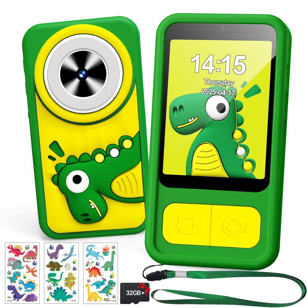 Kids Phone, Dinosaur Kids Smart Phone Toys for 3, 4, 5, 6, 7, 8 +Year Old Boys Gifts, 2.8 Touchscreen Child Learning Play Cell Phone with Dual Camera, Games & Music, Christmas Birthday Gifts (Green)