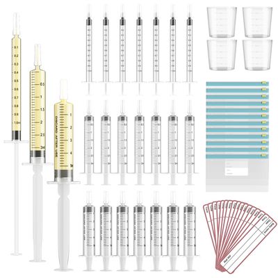 120 Sets 1/3/5ml Colostrum Collector Kit Include No Needle Colostrum Syringes with Caps 1/3/5mlx60, Stickerx120, 20ml Measuring Cupx4, Ziplock Storage Bagx12 for Breastmilk Collector