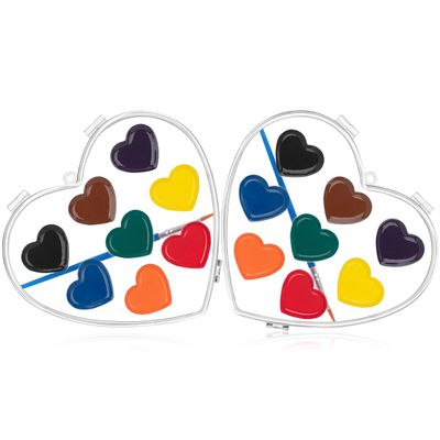 ARTLYMERS Watercolor Paint Set, 2 Pack Heart Water Color Paint Sets for Kids with Paintbrush Washable, Valentines Gifts Art Supplies for Preschool Classroom Party Favor Prizes Exchange