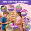 HYES Cash Registers for Kids, Rechargeable Pretend Play Toys Supermarket & Fast Food Restaurant, Cashier Toy with Play Money, Pretend Food, Birthday Gifts for Kids Boy & Girl Age 4-8, Pink view 3