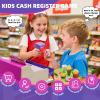 HYES Cash Registers for Kids, Rechargeable Pretend Play Toys Supermarket & Fast Food Restaurant, Cashier Toy with Play Money, Pretend Food, Birthday Gifts for Kids Boy & Girl Age 4-8, Pink view 4