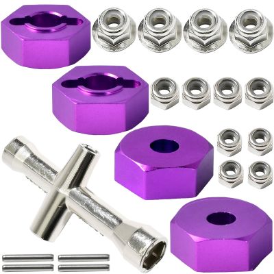 Aluminum 12mm Hex Wheel Hub with Flange M4 Nylon Lock Nut Cross Hex Wrench & M3 M4 Nylon Locknut for Traxxas Slash, Stampede Hsp Redcat Rc4wd Tamiya Axial SCX10 WLtoy 1/10 RC Car Truck Crawler Buggy