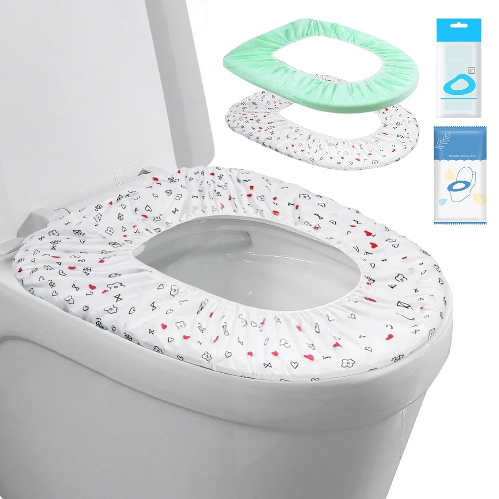 20 Pack Disposable Toilet Seat Cover Waterproof Non-Woven Fabric, Disposable Toilet Seat Covers for Travel, Disposable Seat Covers for Outing Hotel Hospital Public Toilet (Print+Green)
