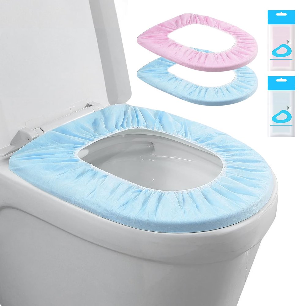 20 Pack Disposable Toilet Seat Cover Waterproof Non-Woven Fabric, Disposable Toilet Seat Covers for Travel, Disposable Seat Covers for Outing Hotel Hospital Public Toilet (Blue+Pink)