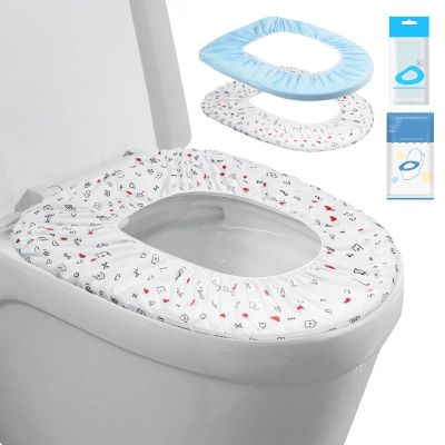 20 Pack Disposable Toilet Seat Cover Waterproof Non-Woven Fabric, Disposable Toilet Seat Covers for Travel, Disposable Seat Covers for Outing Hotel Hospital Public Toilet (Print+Blue)