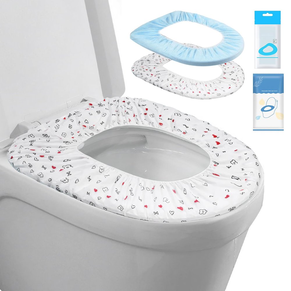 20 Pack Disposable Toilet Seat Cover Waterproof Non-Woven Fabric, Disposable Toilet Seat Covers for Travel, Disposable Seat Covers for Outing Hotel Hospital Public Toilet (Print+Blue)