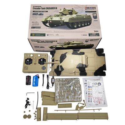 RC Tank Model,1/16 Scale 2.4G British Crusader Full-Proportional Tank Model with Sound and Lights, Dual-Speed Modes and Recoil Simulation, Military Vehicle for Adults(RTR Version)