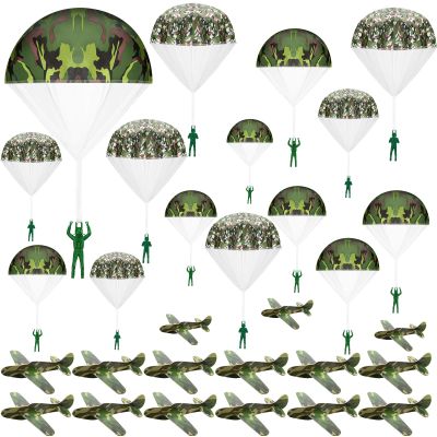 Jerify 30 Pcs Parachute Toys and Camouflage Foam Airplanes Set, Parachute Army Men Toys for Kids Army Hand Throwing and Foam Glider for Boys Gifts Outdoor Party Favors (Camouflage)