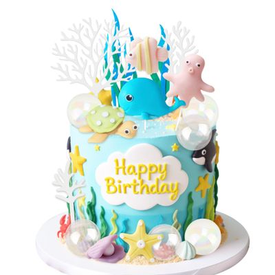 17Pcs Under The Sea Cake Toppers Under The Sea Cake Decorations with Sea Turtle Cake Topper for Sea Ocean Animal Theme Birthday Party Supplies