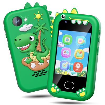 Gocina Kids Phone for Boys, Touchscreen Kids Smartphone with Camera Games, Christmas Birthday Gifts Phone Toy for Ages 3-8, Travel Preschool Learning Toy (Green)