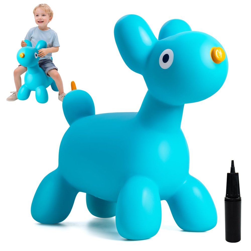 ZOOJOY Bouncy Animal Hopper, Blue Balloon Dog Bouncy Horse for Toddlers 18M+, Inflatable Ride-on Hopping Toys with Pump for Indoor & Outdoor Play, 2 3 4 5 6 7 Years Birthday Gift for Boys & Girls
