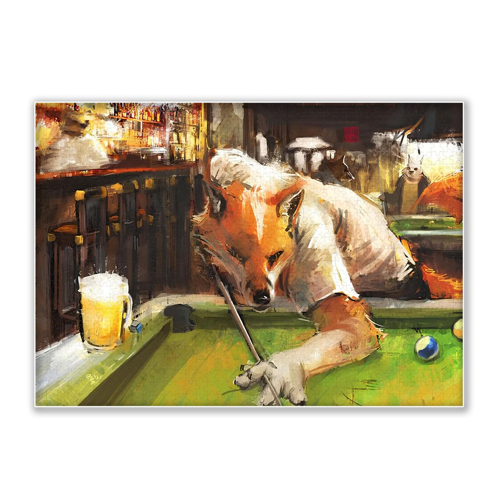 1000-piece Fox Billiards Highlights Adult Wooden Puzzle, Intellectual Challenge, Stress-Relieving Puzzle, Relaxing Family Activity, Decoration, Size: 29.5 x 19.7 in