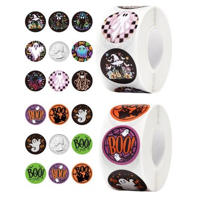1000 Sheet Halloween Stickers 2 Roll Ghost Bat Cute Stickers 1 Inch 18 Patterns Cut Self-Adhesive Round Seal Label Durable Decal for Kids Scrapbooks Journals Laptops Phone Case Decor
