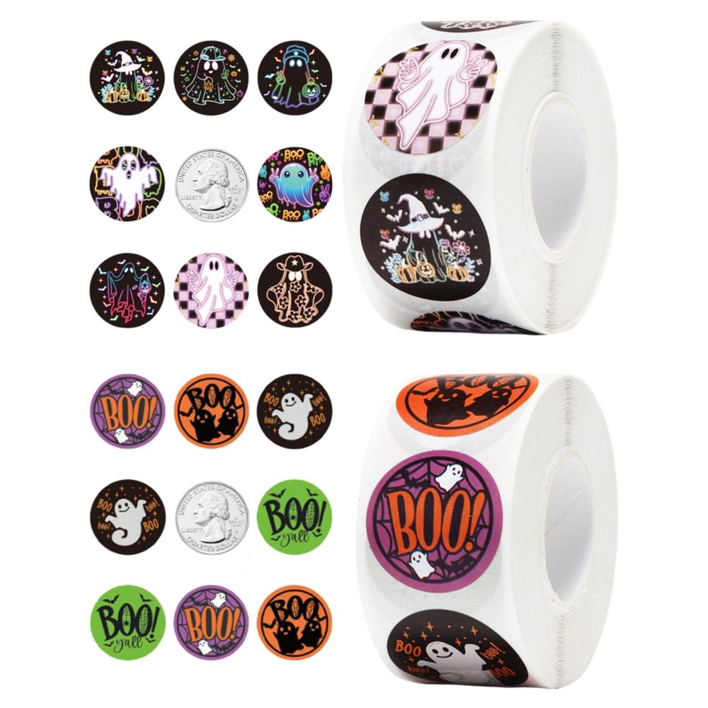 1000 Sheet Halloween Stickers 2 Roll Ghost Bat Cute Stickers 1 Inch 18 Patterns Cut Self-Adhesive Round Seal Label Durable Decal for Kids Scrapbooks Journals Laptops Phone Case Decor