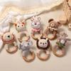 Personalized Baby Rattle with Name, Custom Wooden Animal Crochet Rattles Engraved Rattle Toys with Crochet Stuffed Animal for Infant, Boy/Girl, Baby Shower, Newborn, Birthday Gifts view 2