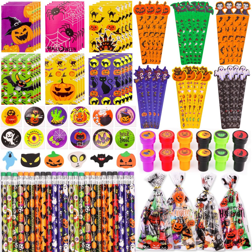 168 PCS Halloween Party Favors for Kids 24 Pack Halloween Stationery Set for Boys Girls Party Supplies School Classroom Rewards Prizes, Bluk Halloween Toys for Trick or Treat Gifts Goodie Bag Fillers
