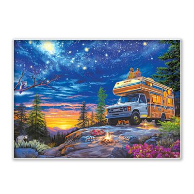 1000-piece Camping Couple Enjoying The Starry Sky in RV Adult Wooden Puzzle, Intellectual Challenge, Stress-Relieving Puzzle, Relaxing Family Activity, Decoration, Size: 29.5 x 19.7 in