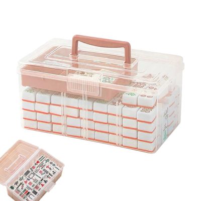 BaoBaJiu Mahjong Case- Suitable for three sizes of mahjong Tidy desktop- Easy to carry Craft Supplies Organizer Box with a Removable Tray/A Partition/Handle- for Storage for spare parts/mahjong(Pink)