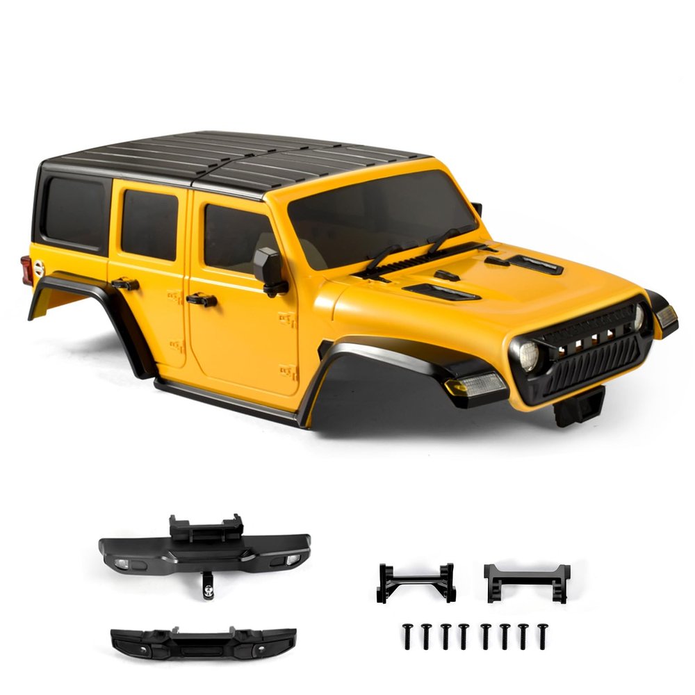 9imod RC Body Shell 6.1 in Wheelbase Shell - ABS Hardtop Body Kit with Front Rear Bumpers for 1/18 RC Crawler Chassis TRX4M Bronco Defender (Yellow)