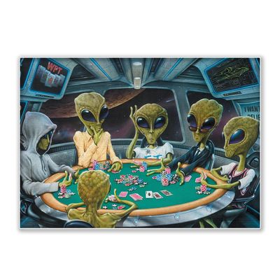 1000-piece Alien Space Poker Party Adult Wooden Puzzle, Intellectual Challenge, Stress-Relieving Puzzle, Relaxing Family Activity, Decoration, Size: 29.5 x 19.7 in