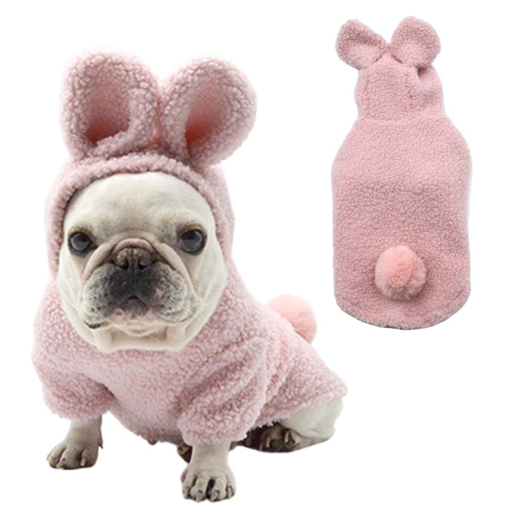 Adorable Plush Bunny Pet Costume - Soft & Warm with Removable Pom-Pom Tail Perfect for Easter, Halloween, and Everyday Wear (Pink & Blue)