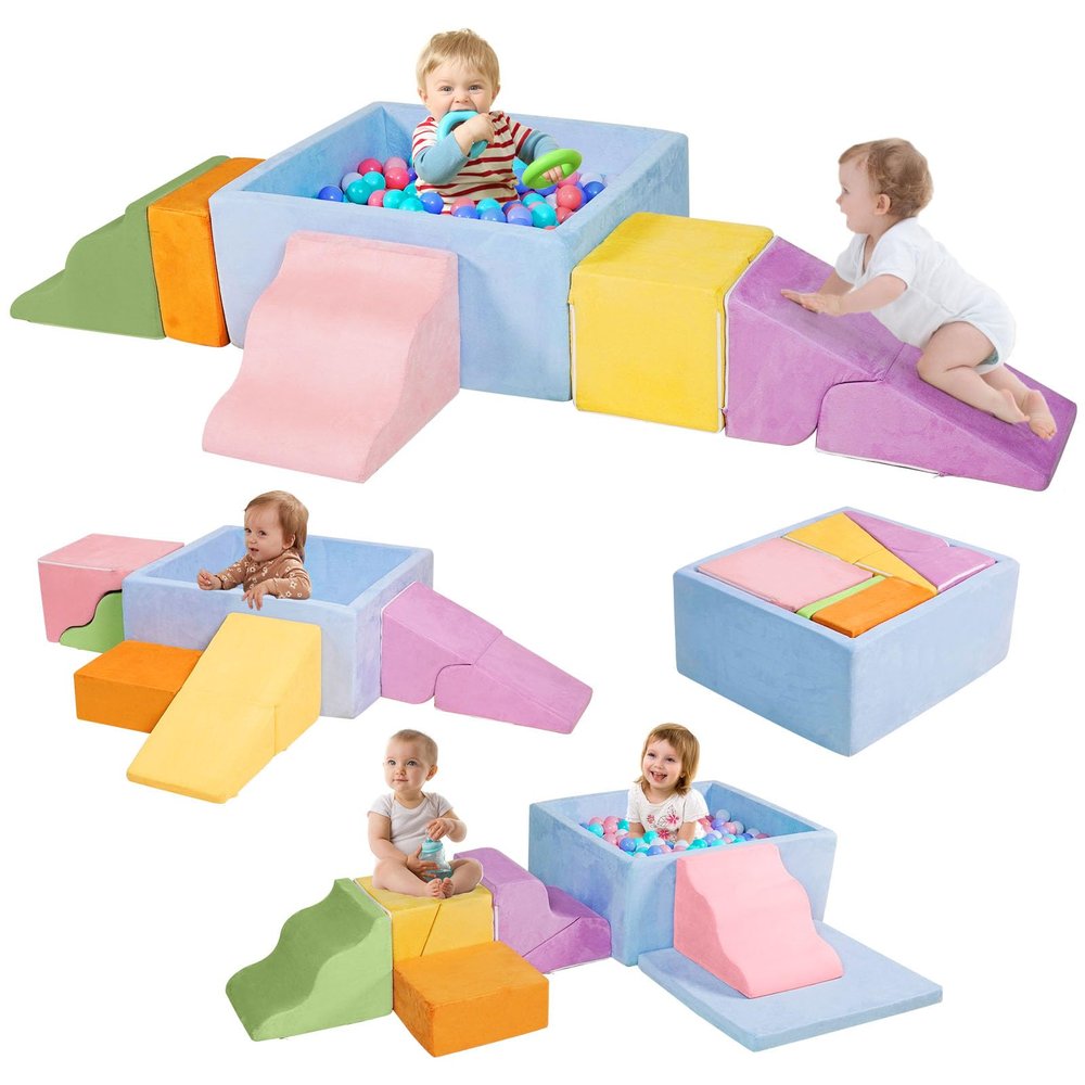 HAHASOLE Foam Climbing Toys with Large Ball Pit, Foam Climbing Blocks for Toddlers Indoor, Soft Play Climb and Crawl Activity Playset, Toddler Play Crawling Climbing Sliding(Excluding Balls)