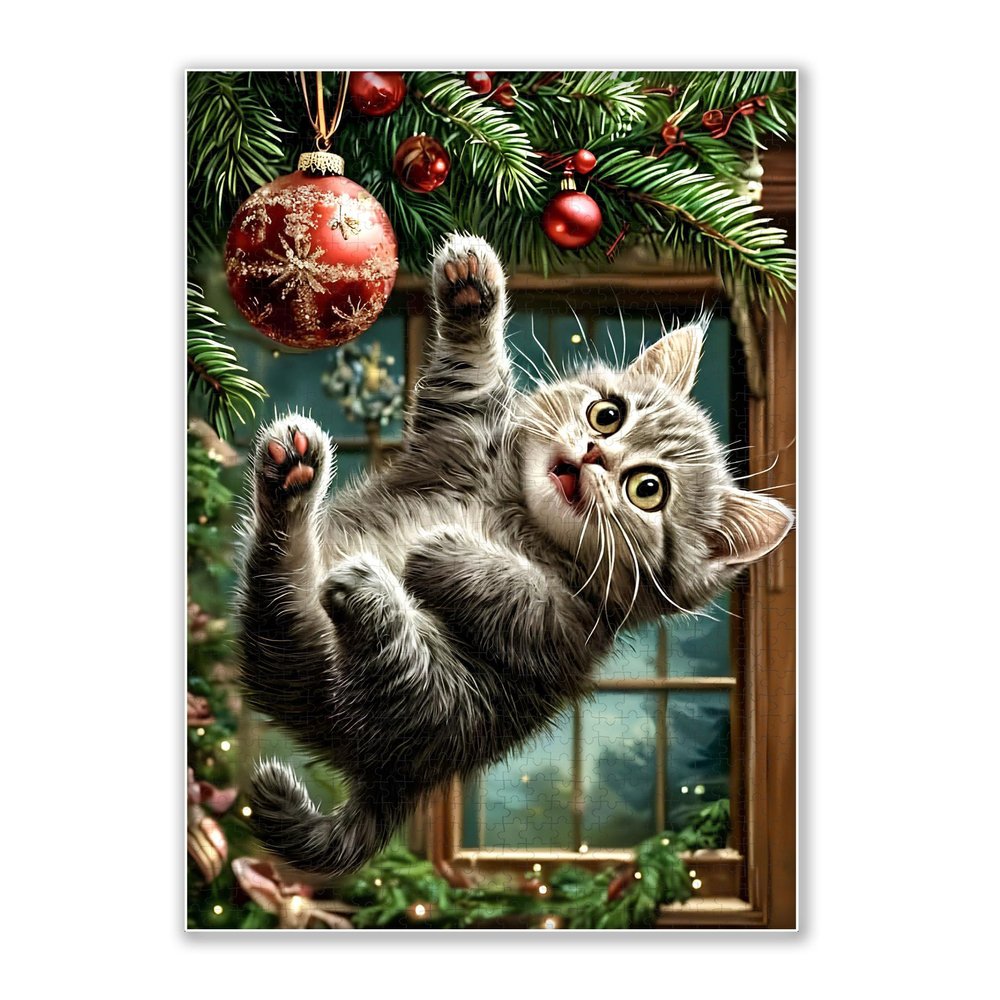 1000-piece Cat on The Christmas Tree Adult Wooden Puzzle, Intellectual Challenge, Stress-Relieving Puzzle, Relaxing Family Activity, Decoration, Size: 29.5 x 19.7 in