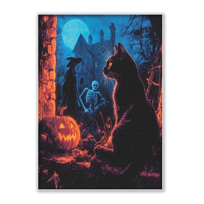 1000-piece Black Cat Christmas Eve-Pumpkin Adult Wooden Puzzle, Intellectual Challenge, Stress-Relieving Puzzle, Relaxing Family Activity, Decoration, Size: 29.5 x 19.7 in
