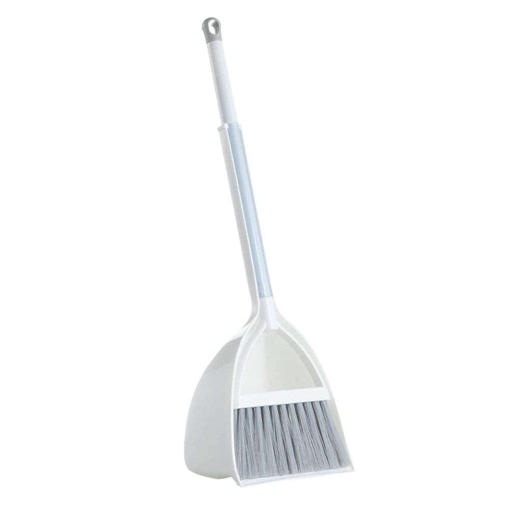 Broom with Dustpan Combo Set, mini Broom and Dustpan Set, Kids Dustpans Set Soft Fur Plastic Small Brooms Dustpans for Baby Kids Kindergarten (Gray White)