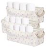 3PC Floral Narrow Storage Bins 15x6x5 inch Pink Flower Small Basket for Closet,Cabinet,Countertop Organizing Small Items Fabric Organizer with Handles, Toilet Paper Storage (Pink flower) view 1