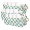 3Pcs Sage Green Checkered Canvas Basket, Small Rectangular Organizing Decorative Storage Basket for Kids, Dog Toy, Cute Aesthetic Checkered Room Decor for Home, Bedroom, Shelves (Green) view 1