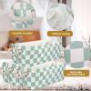 3Pcs Sage Green Checkered Canvas Basket, Small Rectangular Organizing Decorative Storage Basket for Kids, Dog Toy, Cute Aesthetic Checkered Room Decor for Home, Bedroom, Shelves (Green) view 2