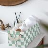 3Pcs Sage Green Checkered Canvas Basket, Small Rectangular Organizing Decorative Storage Basket for Kids, Dog Toy, Cute Aesthetic Checkered Room Decor for Home, Bedroom, Shelves (Green) view 4