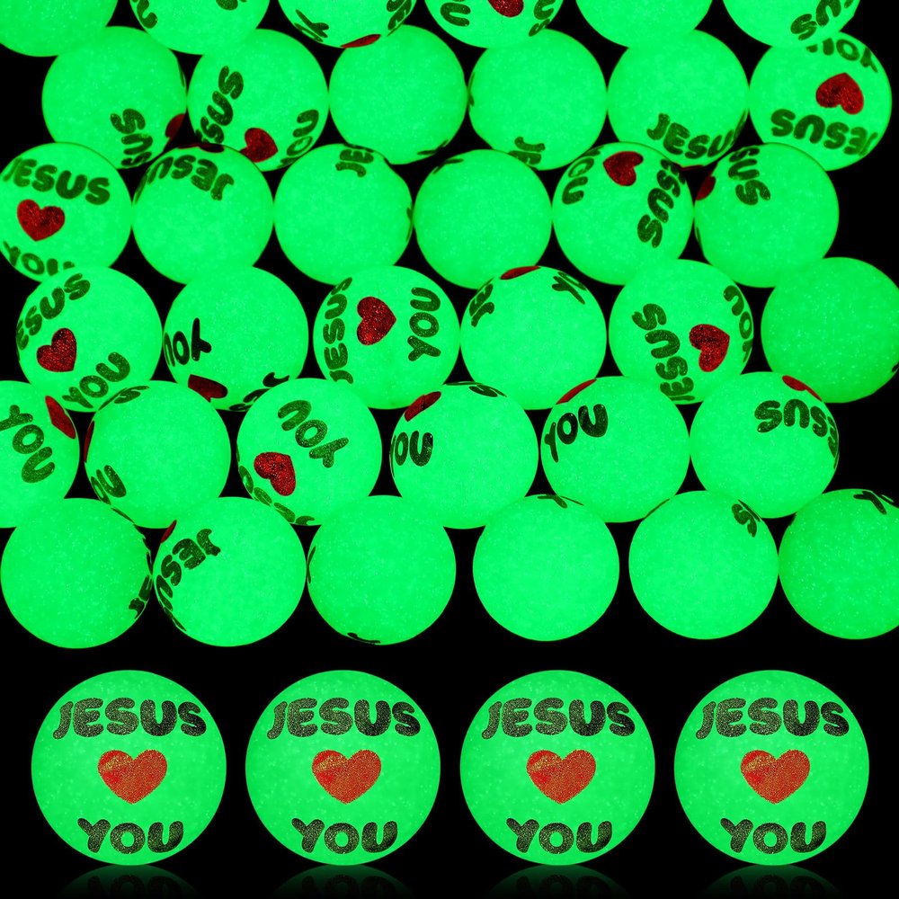 Seenelling 24 Pcs Christian Glow in The Dark Bouncy Balls Easter Jesus Bible Verse Rubber High Bouncing Balls Christian Party Favor Religious Classroom Gifts (Jesus,Green)