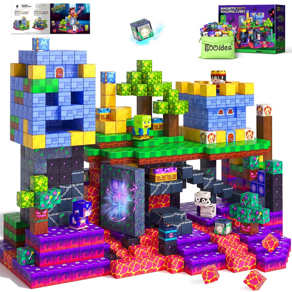 Gooidea 150 Magnetic Blocks Magnetic Building Toys, Mine Magnet World Building Craft, STEM Toy for Kids Age 4-8 5-7 8-12, Sensory Learning Toys Games, Gift for Boys Girls 3+ Year Old