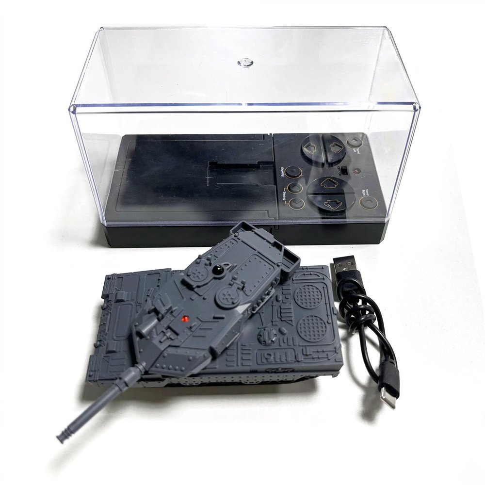 wheelfun US in Stock, RC RTR Mini Tank Remote Control Battle Tank Toy Rotate Turret Infrared System Hobby Model for Adult Hobby(Gray)