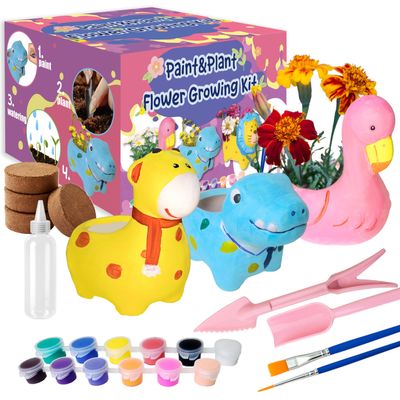 yasest Paint & Plant Flower Growing Kit for Kids - 4 Set DIY Animal Pattern Ceramic Painting Kit, Kids Gardening Set, Arts & Crafts for Ages 8-12, Birthday Gifts for 5 6 7 8 9 10 11 12 Year Old Girl