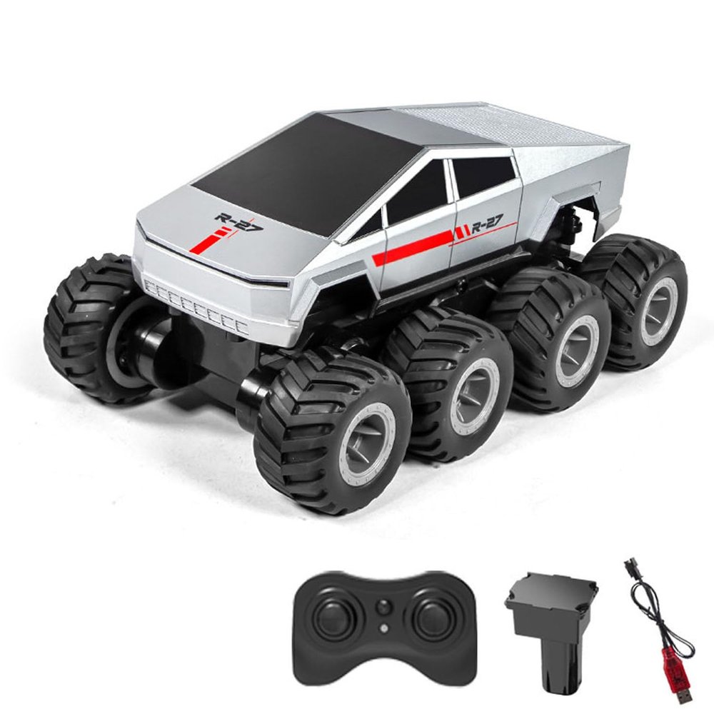 wheelfun 1/18 2.4G Remote Control Stunt Pickup Truck Q218 8 * 8 RC Amphibious Vehicle Waterproof All Terrain Controlled Off Road Car RTR Hobby Grade Model for Adult Hobby(Silver)
