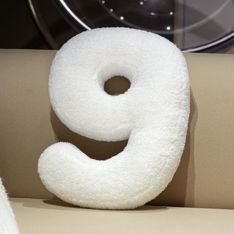 Number Plush Pillow, Numbers Hugging Throw Pillows, Decorative DIY 0-9 Number English Throw Pillows for Bed Couch Sofa Bedroom Living Room Decor (Number 9, Beige, 15.7in)
