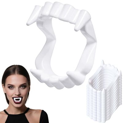 12 Pcs Halloween White Teeth Fangs Vampire Teeth Funny Cosplay Plastic Decor, Party Gift for Women Men Food Accessories