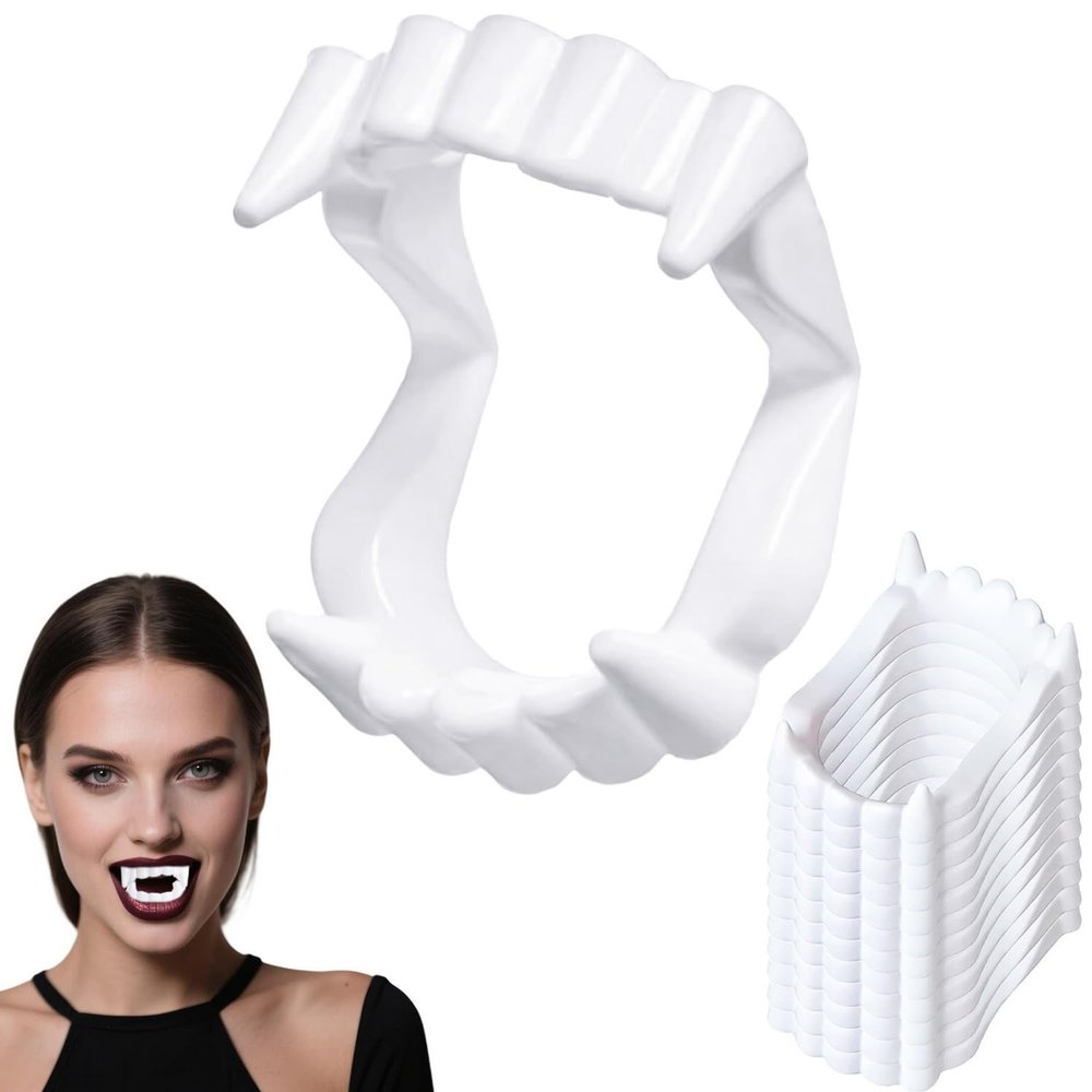 12 Pcs Halloween White Teeth Fangs Vampire Teeth Funny Cosplay Plastic Decor, Party Gift for Women Men Food Accessories