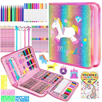 73Pcs Unicorn Fruit Scented Markers Set, Art Supplies for Kids 4-6-8, Crafts Coloring Set for Girl Ages 4 5 6 7 8 Years Old, Markers Pencil Crayon&Gel Pen Drawing Kits - Christmas Gifts for Girls
